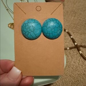 Turquoise Round Stone Statement Earrings by Plunder Design